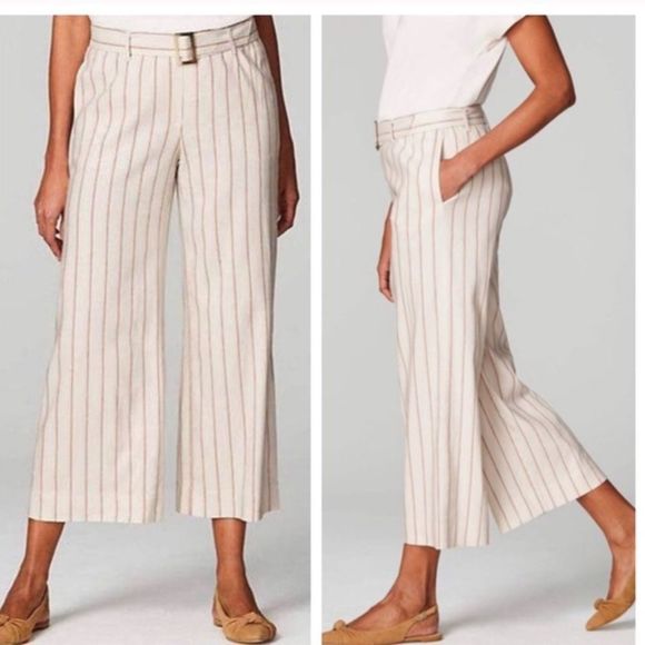 J. Jill Pants - J. Jill Love linen belted Barley Striped Linen Crop Wide Leg Pants Medium